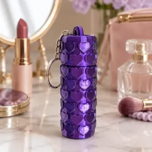 Llavero Porta Labial Balsamo Protector Corazones Violeta Negro