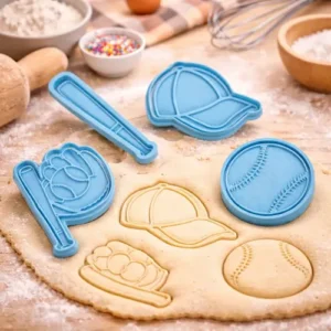 Kit Cortantes Galletitas Baseball Bate Repostería Cookie Celeste