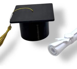 Adorno Torta Birrete Diploma Gorro Recibido Graduado Negro Birrete Y Diploma