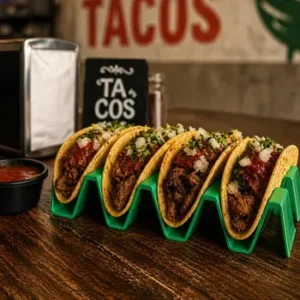 Combo 4 Bandejas Tacos Mexicanos Apilables Divisiones Verde Claro