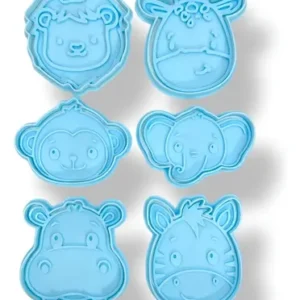 Kit Cortantes Reposteria Animales De La Selva Leon Galletita Celeste Pastel