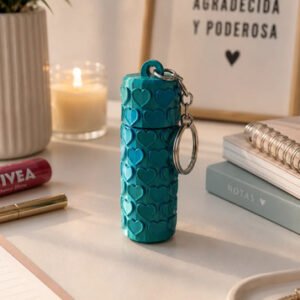 Llavero Porta Labial Balsamo Protector Corazones Verde Azul