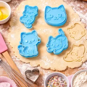 Kit Cortantes De Repostería Galletitas Gatitos Gato Celeste