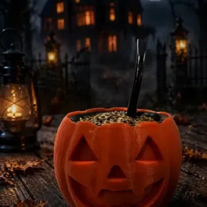 Mate Calabaza Haloween 3d Con Bombilla Plástico Reutilizable Naranja Calabaza Para Halloween