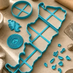 Kit Cortantes Argentina Mapa +sellos Ceramica Bandeja Picada Celeste