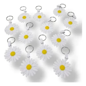 Llaveros Margaritas Pack X 10 Unidades Souvenir Cumpleaños Blanco Y Amarillo