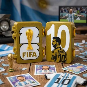 Caja Para Figuritas Mundial Fifa 2026 Organizador Estuche Dorada Messi