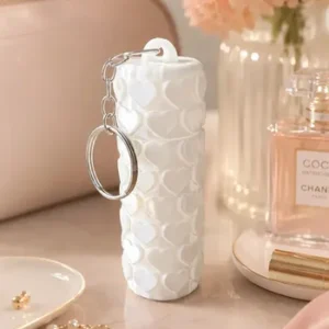 Llavero Porta Labial Balsamo Protector Corazones Blanco Seda