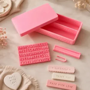 Sellos Stamp Letras Regla Mayuscula+caja Ceramica Reposteria Rosa Claro Letras Con Regla