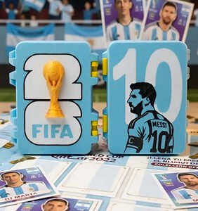 Caja Para Figuritas Mundial Fifa 2026 Organizador Estuche Celeste Messi