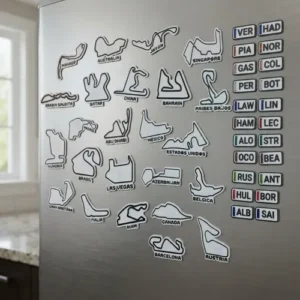 Imanes Formula 1 Circuitos Pistas + Pilotos Calendario 2026 Blanco Y Negro F1 Imanes