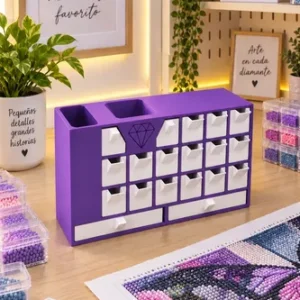 Organizador Con Cajones Diamond Painting Multis 3d Violeta Y Blanco
