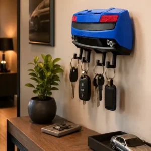 Porta Llaves Pared Auto Deportivo 4 Ganchos Soporte Azul